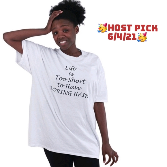 Queen2KeepUp Tops - Boring Hair T-Shirt, Color White, Size 2X